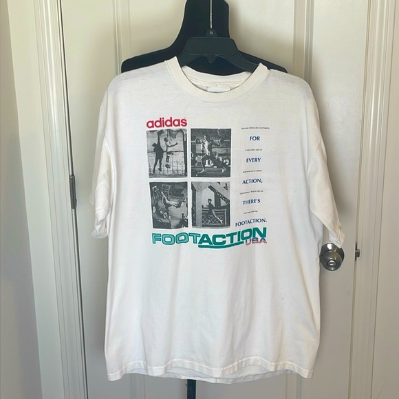 Vintage 90s Single Stitch Adidas Trefoil Footaction Employee Tee T Shirt Size L - Picture 1 of 7